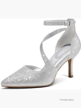 Pointed Toe Stiletto Low Heel Ankle Strap Pumps Wedding Dress Shoes